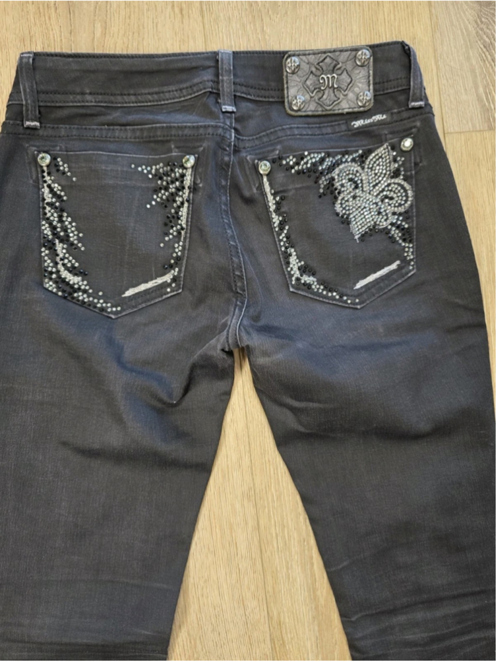 Miss Me Jeans Womens 28 Black Skinny Rhinestone Floral Embellished Y2K Western